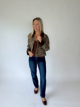 Walk On The Wild Side Corduroy Collar Jacket - Brown Multi