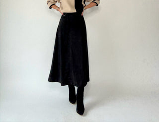 The Belted Statement Suede Skirt - Black