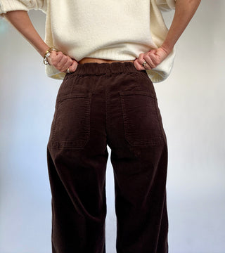 Villa Drawstring Barrel Leg Pants - Chocolate Corduroy
