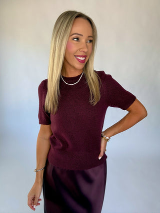 The Classic Moment Short Sleeve Sweater - Dark Cherry