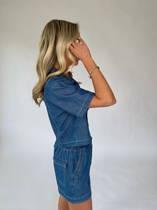 Catch The Vibe Denim Top - Dark Wash