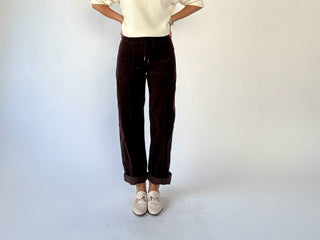 Villa Drawstring Barrel Leg Pants - Chocolate Corduroy