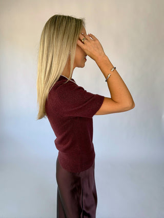 The Classic Moment Short Sleeve Sweater - Dark Cherry