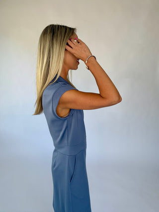 Ready For Anything Front Zip Mini Dress - Dusty Blue
