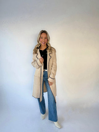 The Fiona Whipstitch Cardigan - Oatmeal
