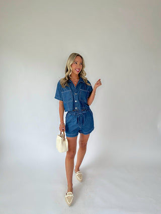 Catch The Vibe Denim Top - Dark Wash