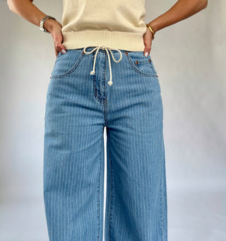 Madison Striped Mid Rise Wide Leg Jeans