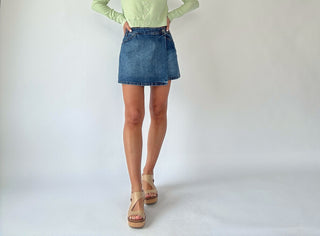 Fiona Stretch Denim Wrap Skort - Dark Wash