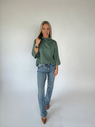 Easy Choice Mock Neck Top - Slate Green