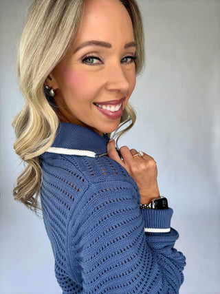 VARLEY Morwenna Half Zip Knit - Bijou Blue