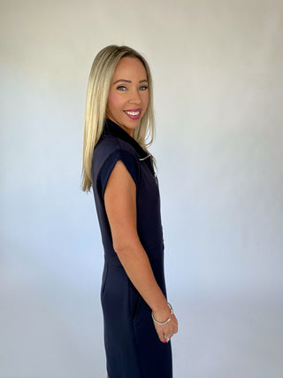 Ready For Anything Front Zip Mini Dress - Navy