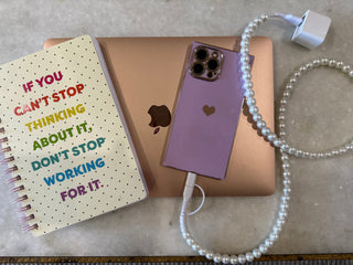 Pearl Beaded Phone Charging Cord - White