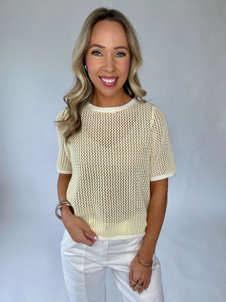 SANCTUARY Lemon Drop Open Knit Sweater Tee