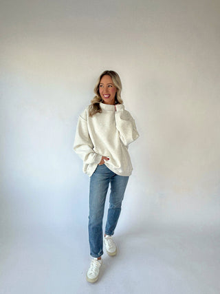 Cozy Hour Mock Neck Sweatshirt - Ash Grey