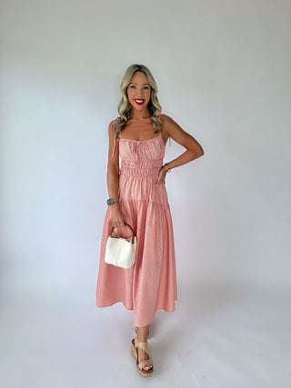 Effortless Americana Striped Midi Dress - Red