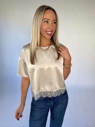 Love Me In Lace Satin Top - Ivory