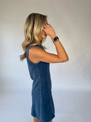 Sounds Like Fun Sleeveless Dress - Denim Blue