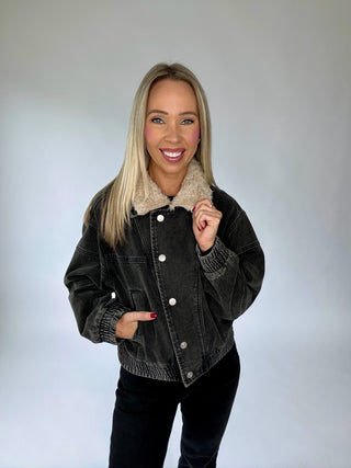 Free For The Day Fur Collar Denim Jacket - Black