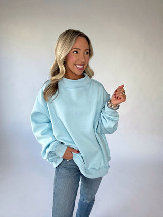 Cozy Hour Mock Neck Sweatshirt - Light Blue