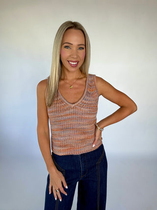 Picnic At The Park Sweater Tank - Camel Multi