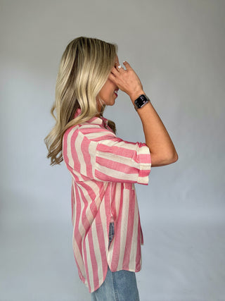 It All Lines Up Striped Top - Pink