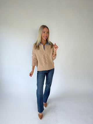 Work With Me Cable Knit Sweater - Taupe