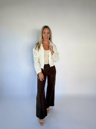 Light And Airy Shirred Sleeve Jacket - Cream