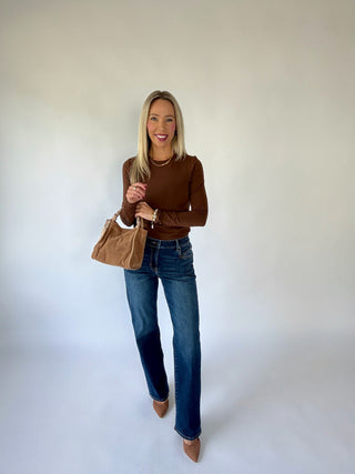 Second Skin Cotton Core Long Sleeve Top - Mahogany