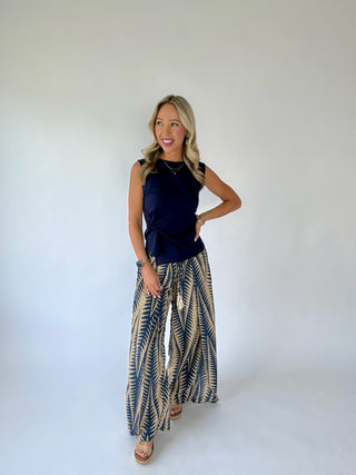 Golden Palms Faux Wrap Pant - Navy/Gold