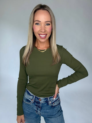 Second Skin Ribbed Long Sleeve Top - Olive
