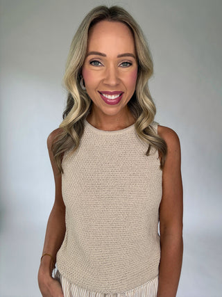 Soft Shimmer Crochet Knit Tank - Natural