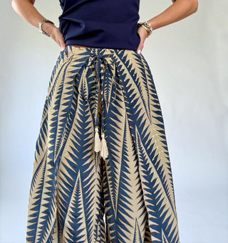 Golden Palms Faux Wrap Pant - Navy/Gold