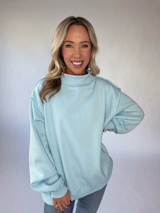 Cozy Hour Mock Neck Sweatshirt - Light Blue
