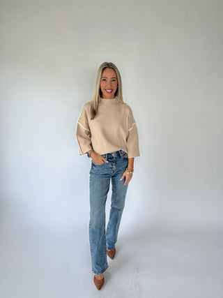 Goes Without Saying Mock Neck Top - Sand