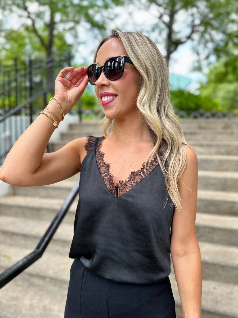 Made You Look Lace Tank - Black