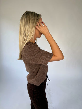 Tell Me A Story Short Sleeve Sweater - Brown