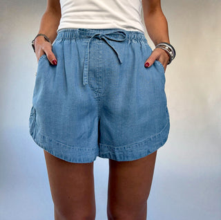 Softly Structured Tencel Shorts - Chambray Blue