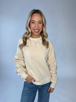 SANCTUARY Shirred Sleeve Sweatshirt - Vanilla Creme