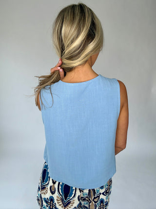 Poetic Charm Button Up Top - Dusty Blue