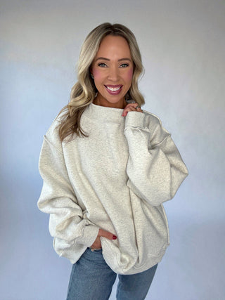 Cozy Hour Mock Neck Sweatshirt - Ash Grey