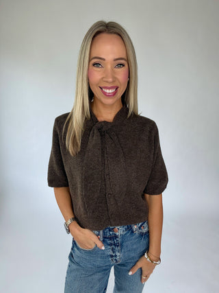 Naturally Yours Tie Neck Sweater - Brown