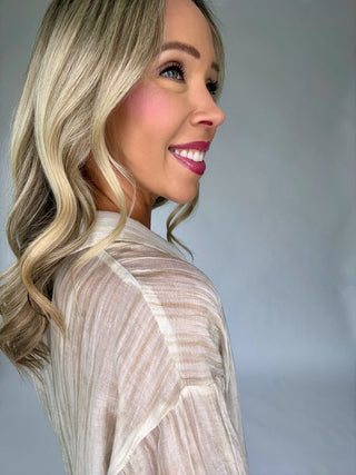 Make It Known Button Up Top - Sand Shimmer