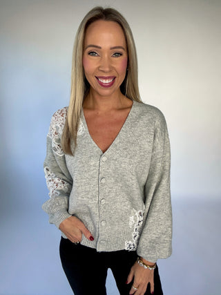 Effortless Elegance Cardigan - Grey/White