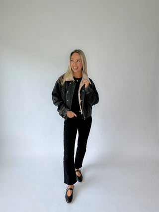 Free For The Day Fur Collar Denim Jacket - Black