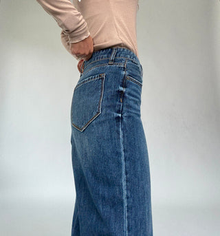 Granite Blues Mid Rise Wide Leg Jeans Side Close Up Image