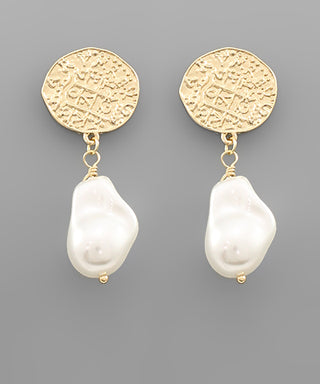 Pearl & Textured Disc Earrings