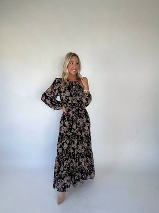 Moonlit Bloom Maxi Dress in Black