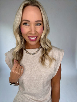 Natural Grace Knit Top Front Close Up Smiling Image