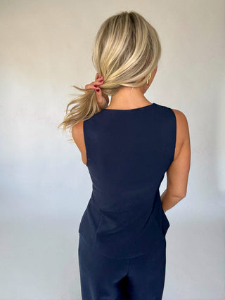 Power Moves Top Navy Back Hair Up Image