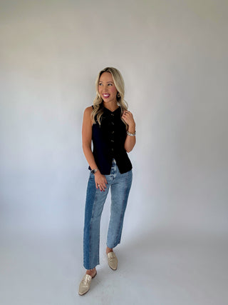 Power Moves Top Navy Front Full Length Image